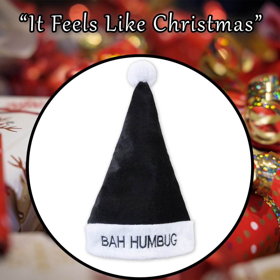 image 1 of vfm-estore Santa Hat Bah Humbug Christmas Hat - 30cm x 42cm Black