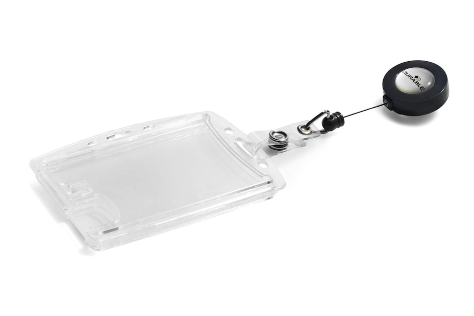 image 1 of Durable Enclosed 2 Card Badge Reel Security Pass ID Holders | 10 Pack | Clear