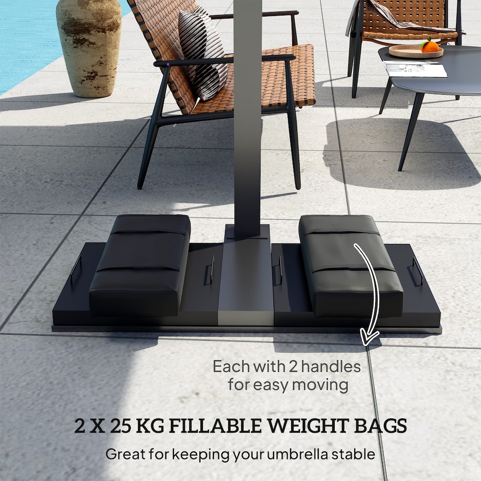 image 1 of Outsunny Parasol Weights Set of 2, Parasol Base Weights Bags, 25kg Fillable Sandbag Weights with Handles, Cantilever Umbrella Base Weights, Black