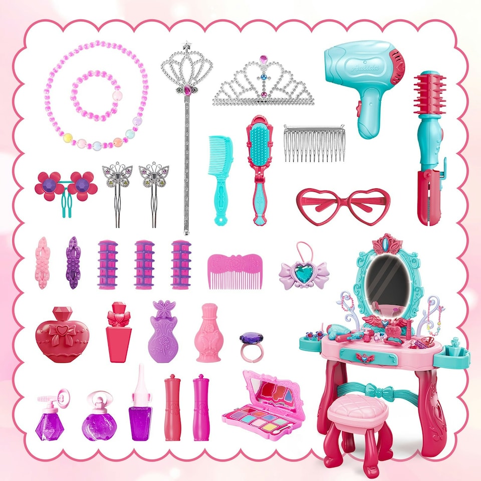 image 1 of Role Play Girls Dressing Vanity Table Set Makeup Set with Light and Sound