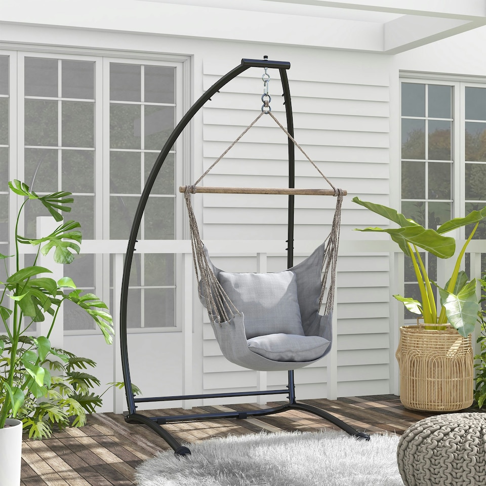 image 1 of Outsunny Hammock Chair Stand Metal Frame C Shape Hammock Stand Only Black