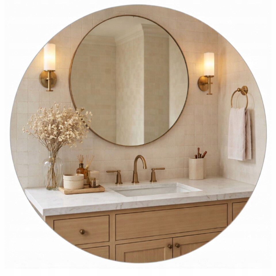 image 1 of Round Bathroom Mirror 70cm Frameless Polished Edge 4mm Silver Glass