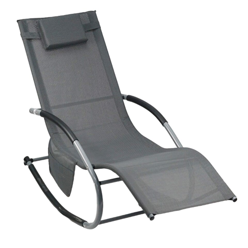 image 1 of Gr8 Garden Grey Sun Lounger Garden Rocking Chair Recliner Patio Seat with Pillow Headrest