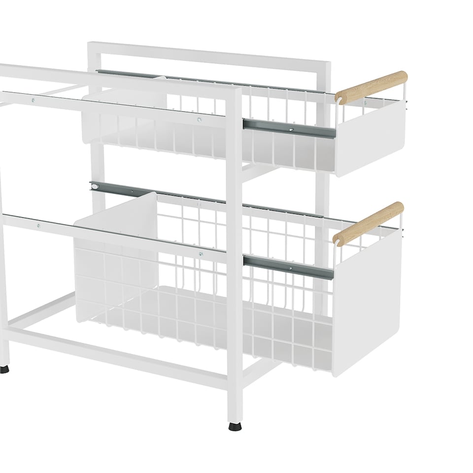 image 1 of Living and Homr Kitchen Pull-Out Storage Organiser for Cabinet, White, Double Layer-M | White