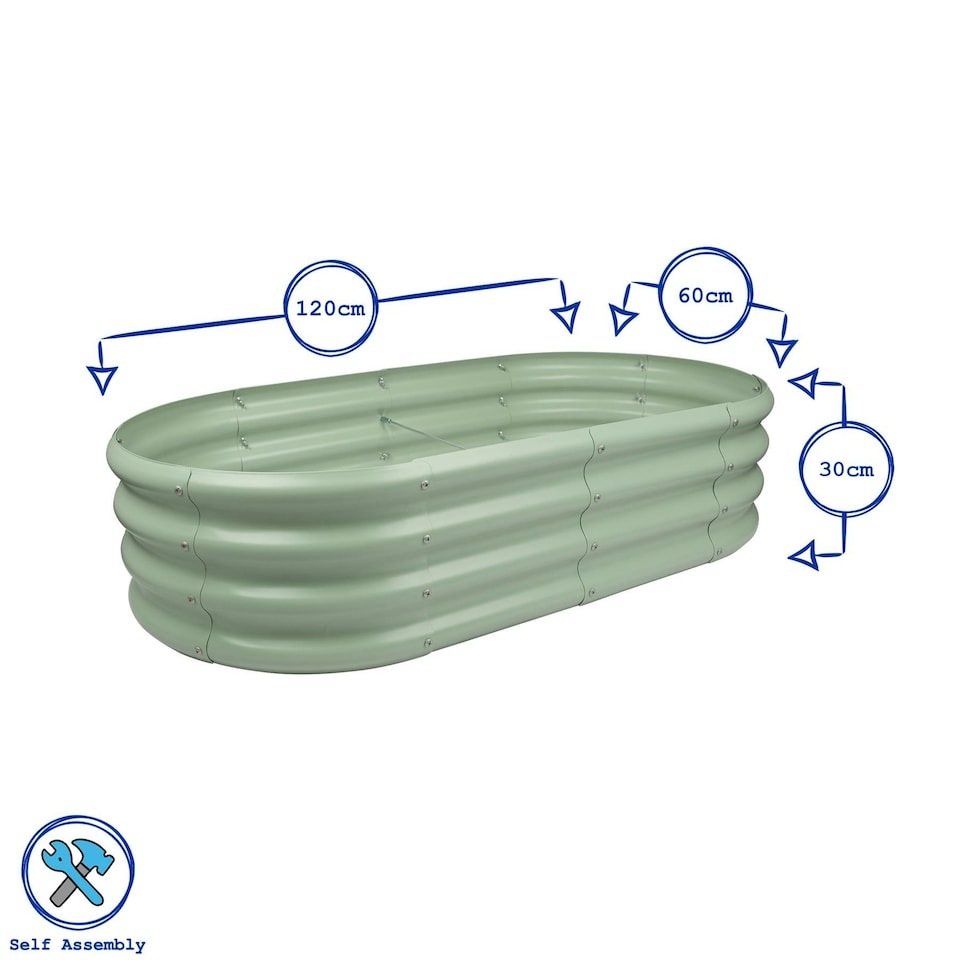 image 1 of Harbour Housewares Rounded Galvanised Steel Raised Garden Beds - 120cm x 60cm - Silver - Pack of 2