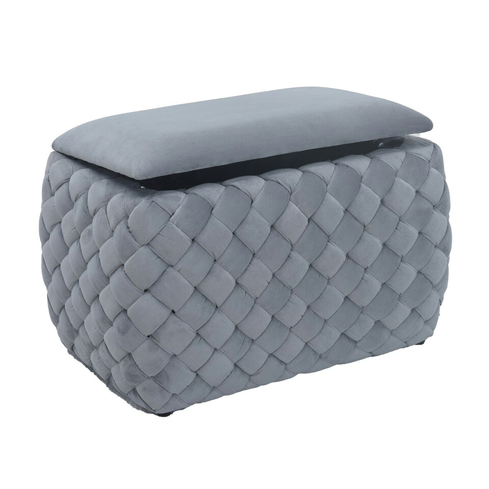 image 1 of Plumeo Velvet Storage Ottoman - Grey