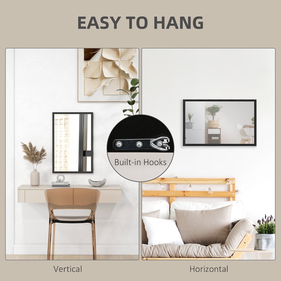 image 1 of HOMCOM 60x40cm Wall Bathroom Mirror for Home Decor, Vanity Mirror, Black