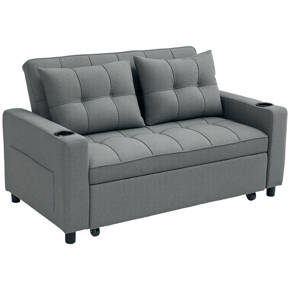 image 1 of HOMCOM 2 Seater Pull Out Sofa Bed with Pockets for Living Room Charcoal Grey 