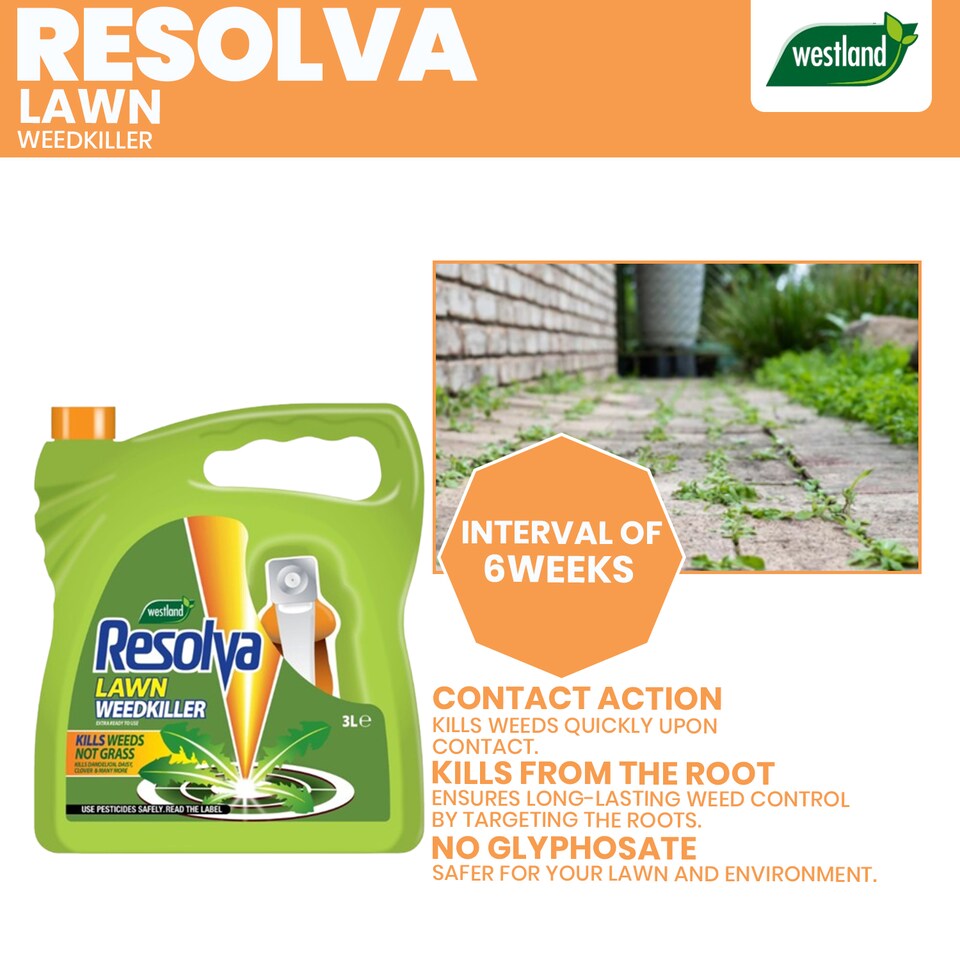 image 1 of Resolva Lawn Weedkiller Extra Ready to Use 3L Broadleaf Weed Control Glyphosate Free | Yellow