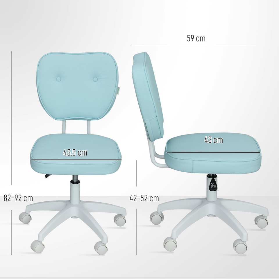 image 1 of Vinsetto Vanity Task Chair with Adjustable Height, Armless, Blue Blue