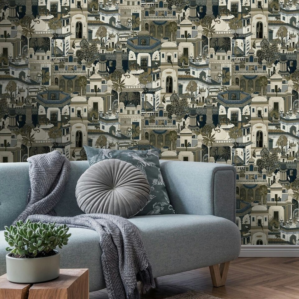image 1 of Holden Décor Animal City Wallpaper - Navy Blue/Brown - 10m x 53cm Blue