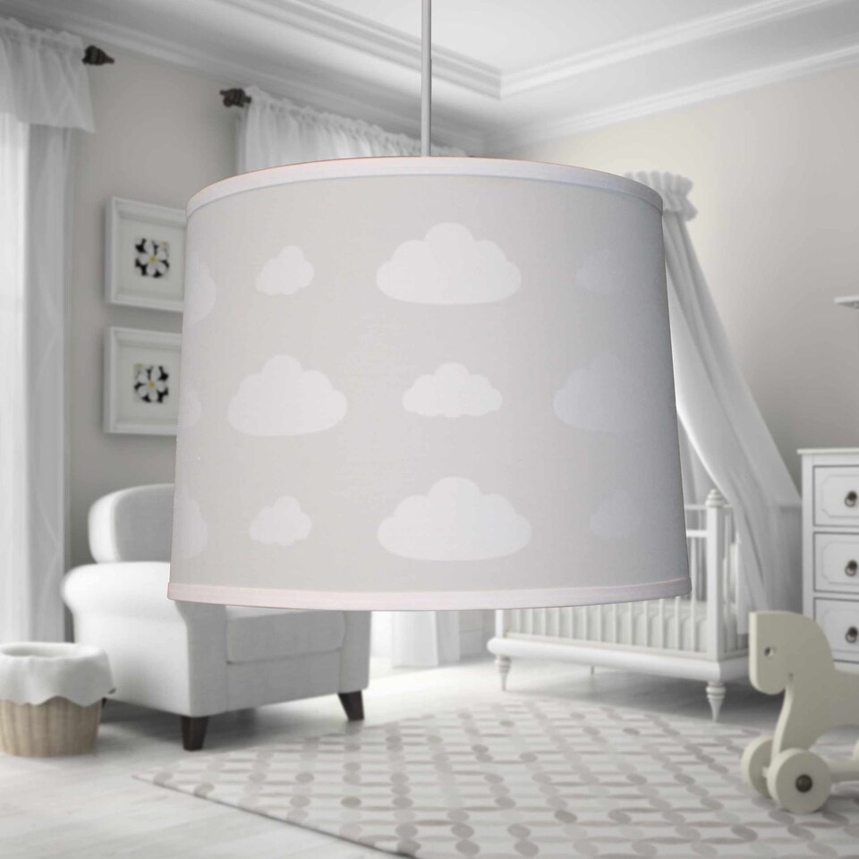 image 1 of Set of 2 Clouds - Light Grey Easy Fit Fabric Pendant Shade | Grey | Large | 1