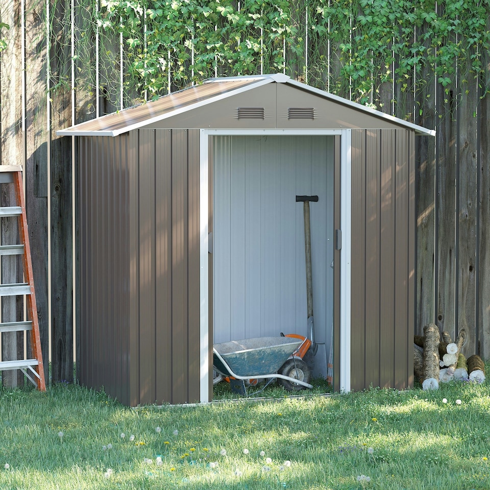 image 1 of Outsunny 6.5x3.5ft Metal Garden Shed for Garden and Outdoor Storage, Grey