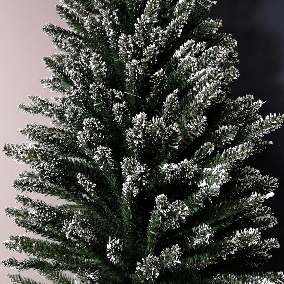 image 1 of 6.5ft (2m) Pencil Style Slim Snow Tipped Artificial Christmas Tree in Green