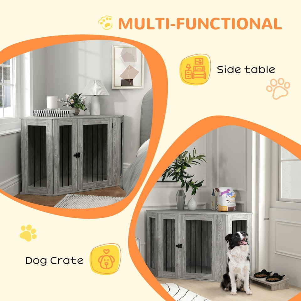image 1 of PawHut Dog Crate Furniture for Large Dogs w/ Cushion, Door - Grey