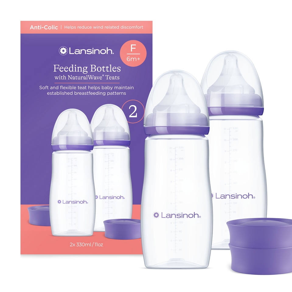 image 1 of Lansinoh Feeding Bottle 330ml 2 Pack 6 Months +