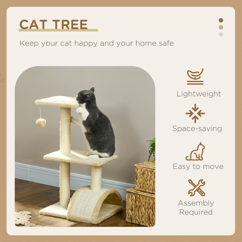 image 1 of PawHut 72cm Cat Tree Tower with Scratching Post Perch, Indoor