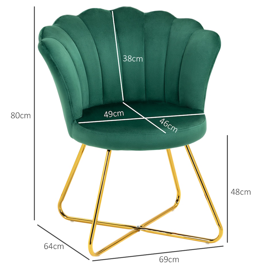 HOMCOM Modern Armchair, Velvet Tufted Accent Chair with Lotus Backrest,  Occasional Tub Chair with Steel Legs for Living Room, Bedroom, Green -  Tesco Groceries