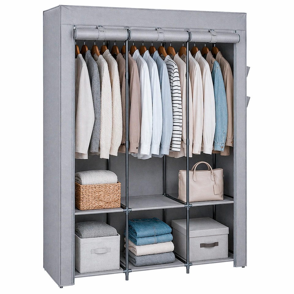 image 1 of Harbour Housewares Portable Fabric Wardrobe - 130 x 45 x 167cm