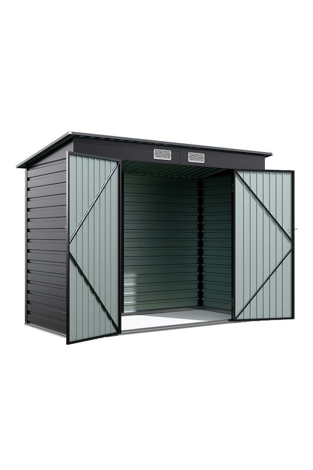 image 1 of Living and Home Outdoor Galvanized Steel 2 doors Storage Shed - Black 240 x 113 x 183cm