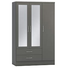 Nevada 3 Door 2 Drawer Mirrored Wardrobe Grey | 3D Effect Grey