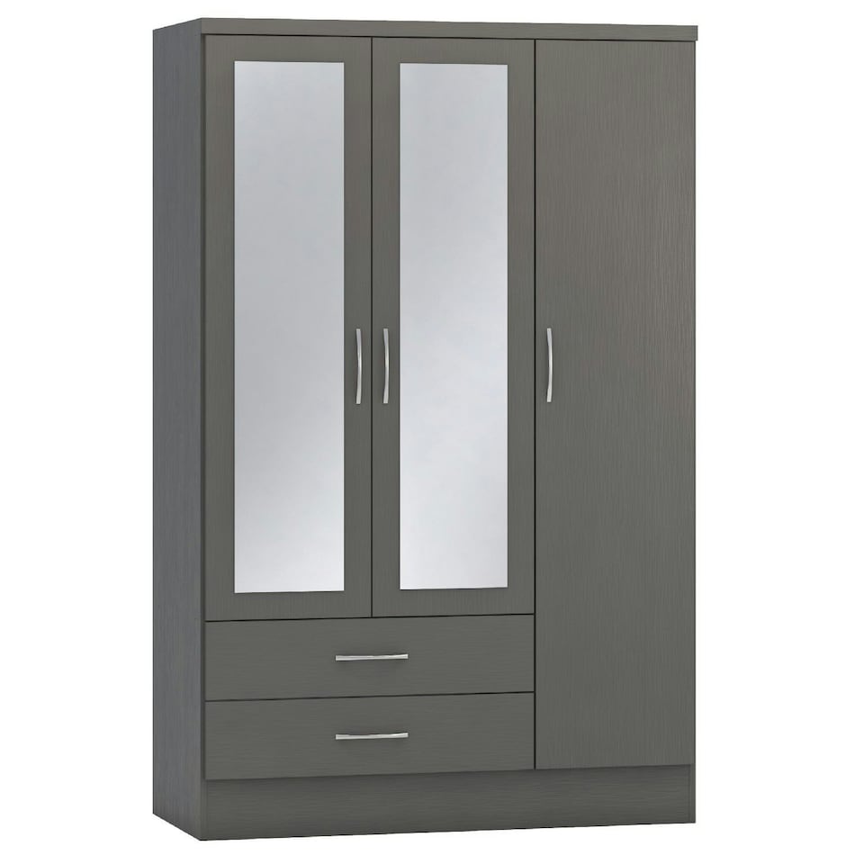 image 1 of Nevada 3 Door 2 Drawer Mirrored Wardrobe Grey | 3D Effect Grey