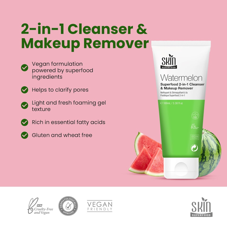 image 1 of Skin Superfood Watermelon Superfood 2-in-1 Cleanser & Makeup Remover 100ml x 2 Duo Set