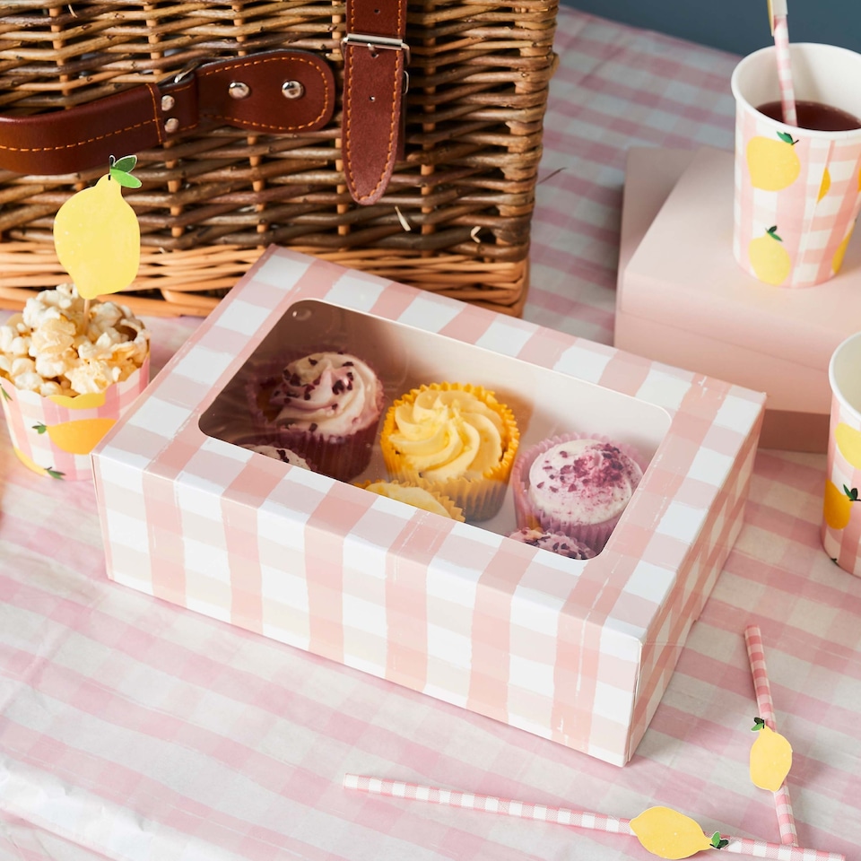 image 1 of Hootyballoo Gingham 6 Piece Cupcake Box
