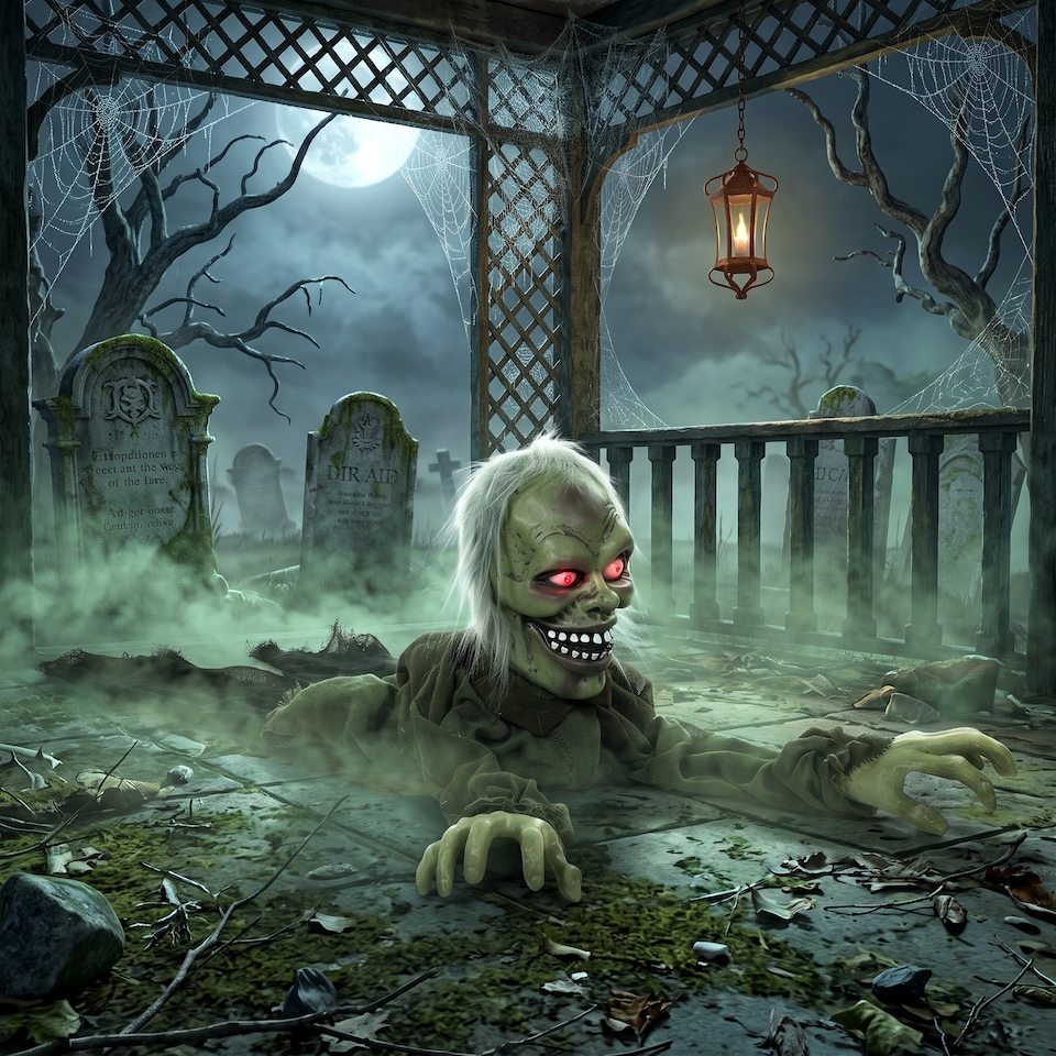 image 1 of HOMCOM Animatronic Crawling Zombie with Light-Up Eyes and Creepy Sound