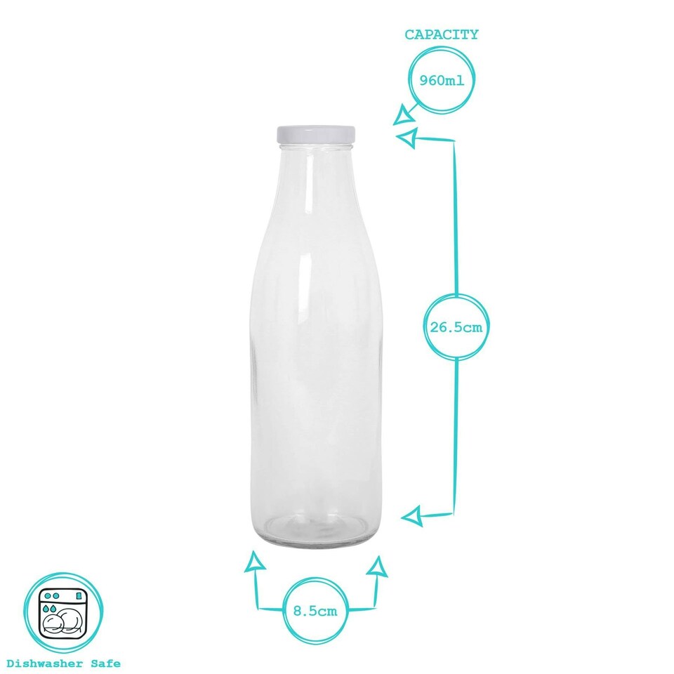 image 1 of Argon Tableware Glass Water Bottles with Metal Lids - 960ml - Pack of 6 Clear | One Size