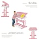 image 3 of Desk - for children, wooden, tiltable tabletop, 7 height settings, with drawer | Pink | pink | 109 x 55 x 94 cm | 1