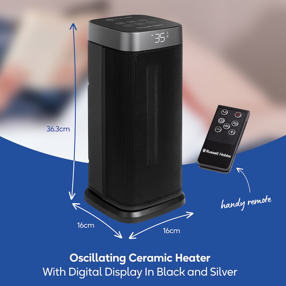 image 1 of Russell Hobbs RHCTH2002S Space Heater in Black & Silver Round 2000W Portable Electric Heater