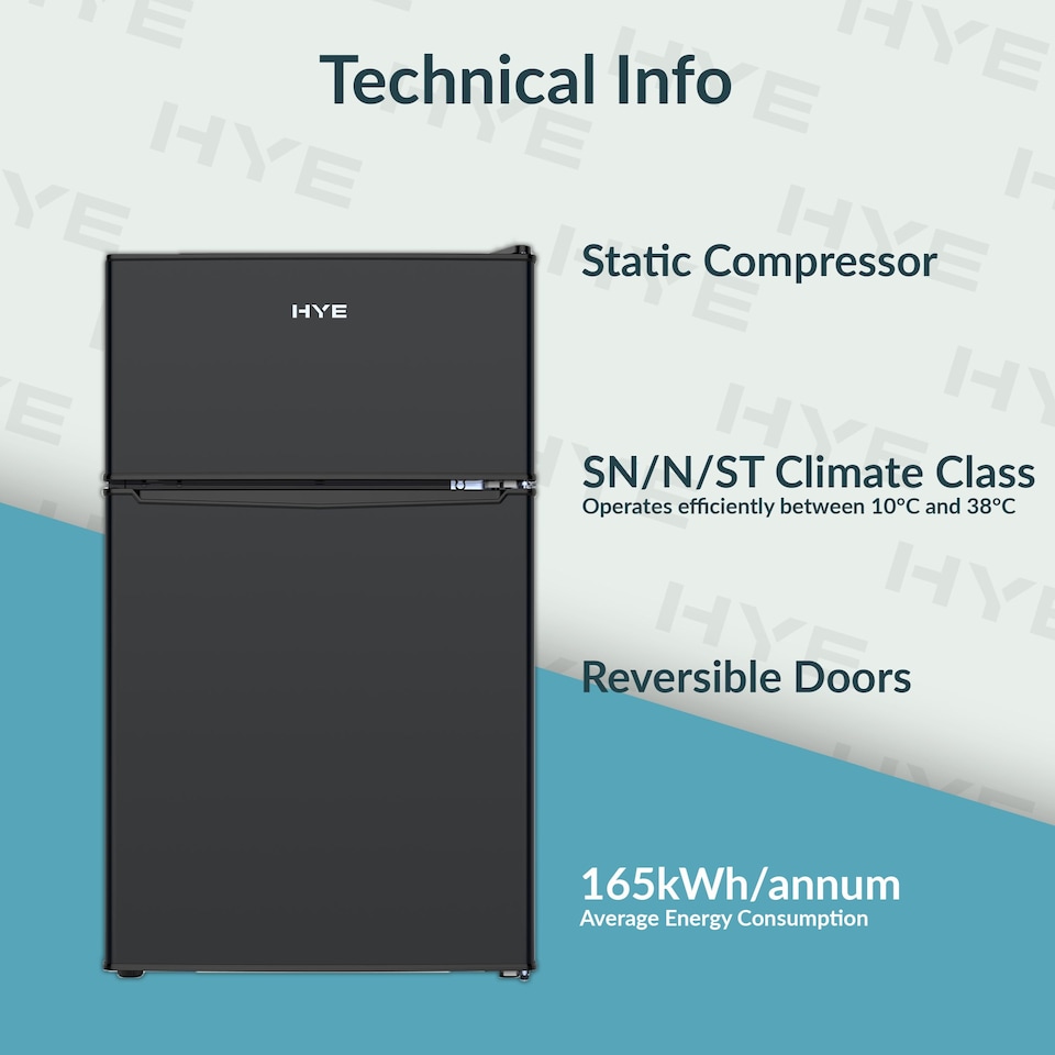 image 1 of HYE 86L Under Counter Fridge Freezer, Freestanding, 49cm, Black - RF01UCFF85B13