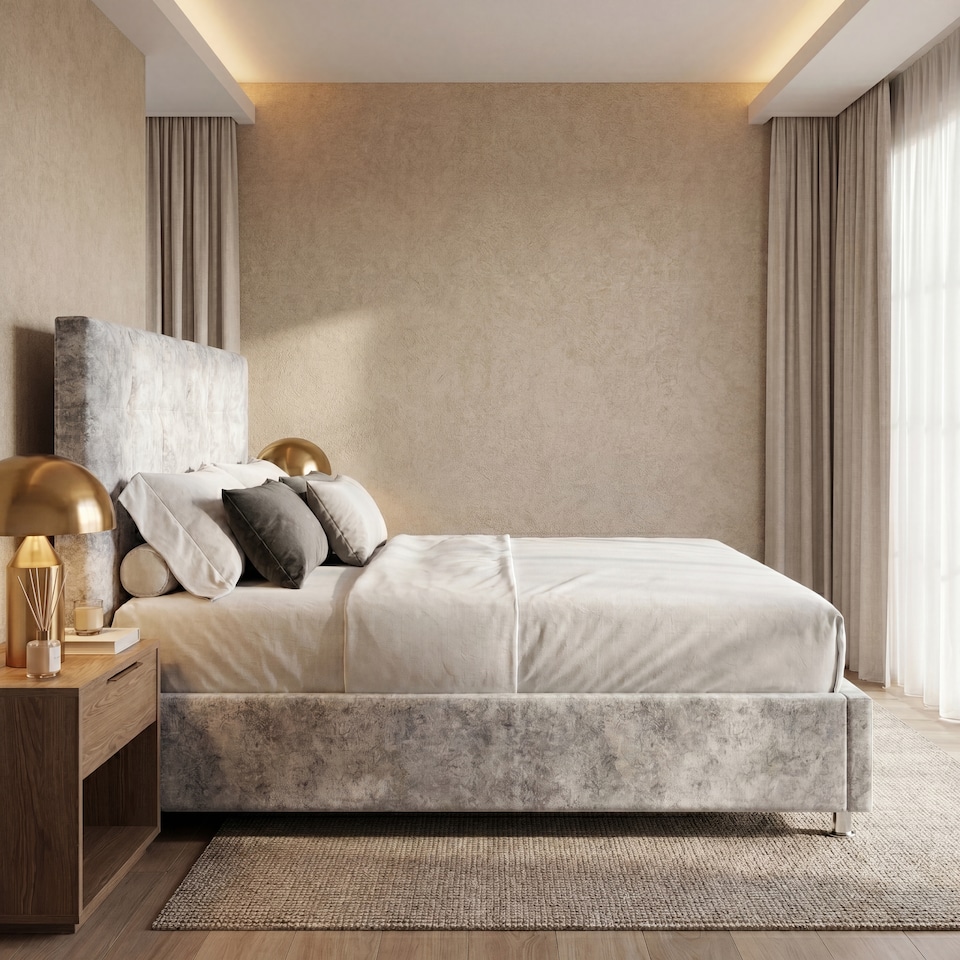 image 1 of Vida Designs Valentina 4ft6 Double Bed Frame, Crushed Velvet Silver, 135 x 190cm