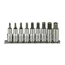 Teng M1212 Socket Clip Rail Hex Set Of 9 Metric 1/2In Drive