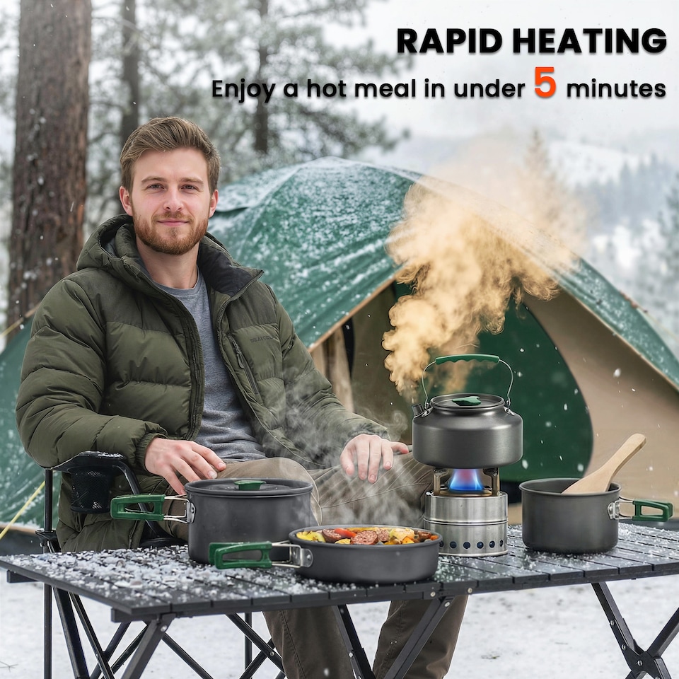 image 1 of Outsunny Camping Cookware Set for 4-5 People, Aluminium Camping Cook, Grey | Grey | Grey / Green | Φ20.5 x 15.5 cm