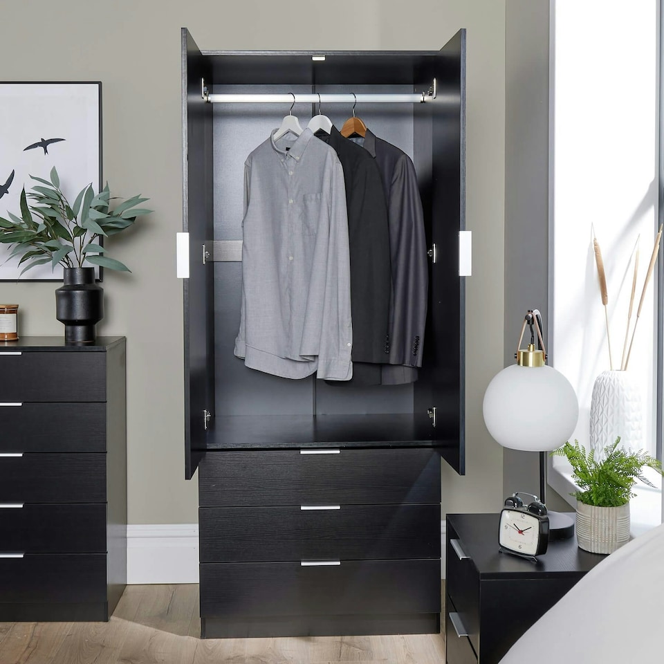 image 1 of Wardrobe 2 Door 3 Drawers Bedroom Home Furniture Clothing Storage Shelf Brown