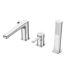 Chrome 3-Hole Bath Tap Pull Out Shower Handle Space Saving Bathroom Mixer Faucet
