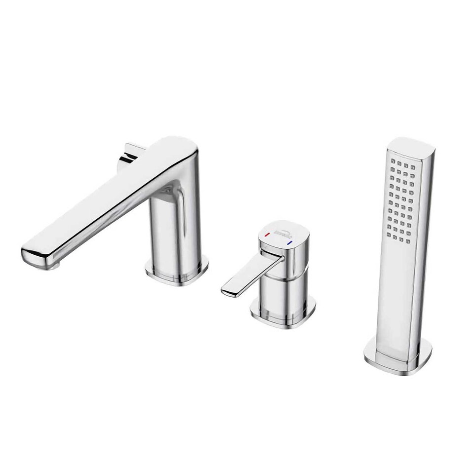 image 1 of Chrome 3-Hole Bath Tap Pull Out Shower Handle Space Saving Bathroom Mixer Faucet
