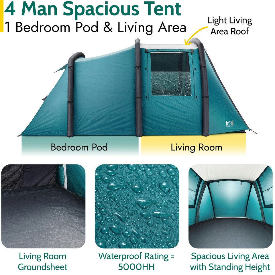 image 1 of Trail Brazen Inflatable Air Tent 4 Man 5000mm Living Area Bedroom