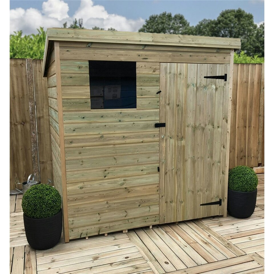 image 1 of 6 x 6 Garden Shed Pressure Treated T&G PENT Wooden Garden Shed - 1 Window + Single Door (6' x 6' / 6ft x 6ft) (6x6)