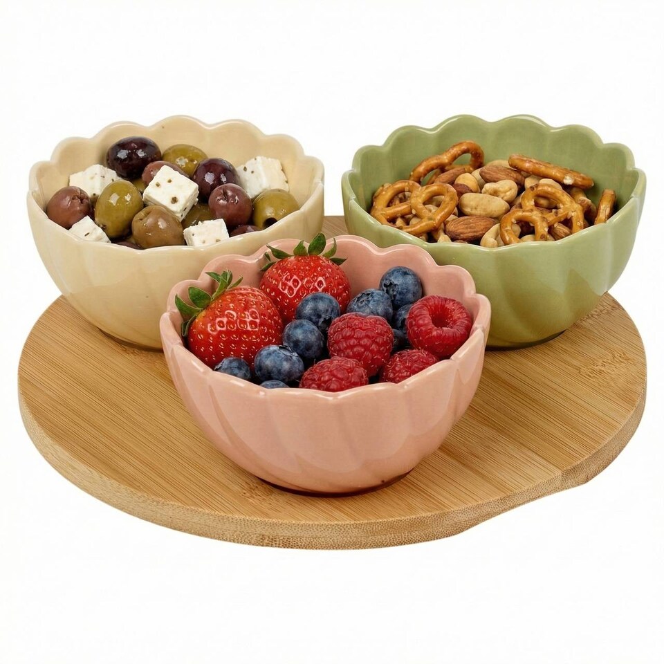 image 1 of Ceramic Bowl Set Flower Shape Pastel Serving Modern Dish Set | Multi | Multicoloured | 4 Pcs | 1