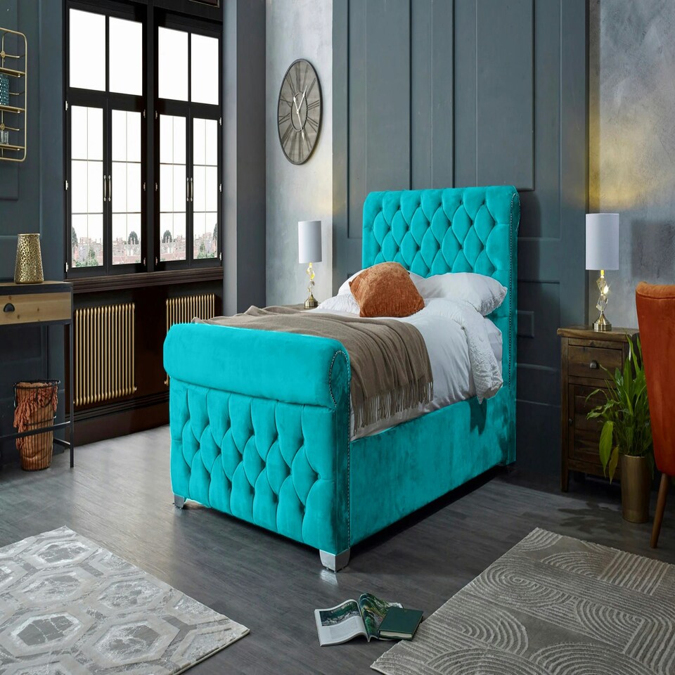 image 1 of Veneta Plush Teal King Bed Frame - Teal