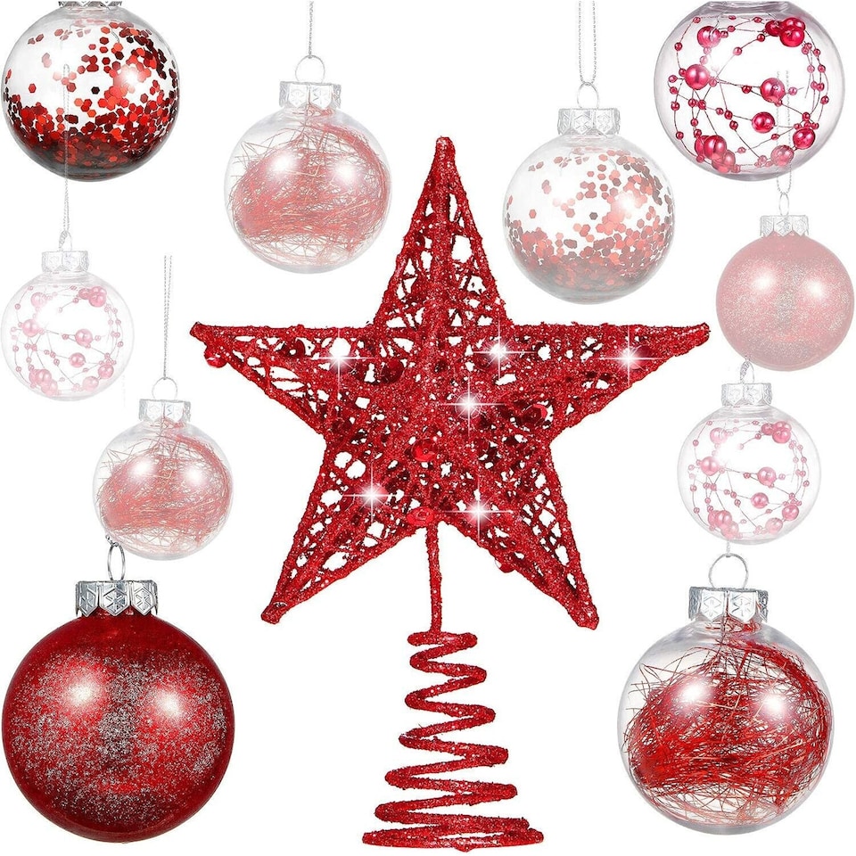 image 1 of 24 Piece Christmas Bauble & Tree Top Star Decoration Set | Shatterproof Tree Ornaments
