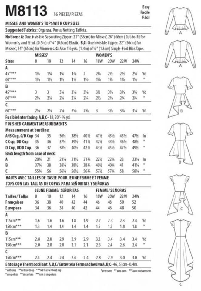 image 1 of McCall's 8113 Paper Sewing Pattern – Women’s Top, UK Sizes Rr (18W–20W–22W–24W), Easy