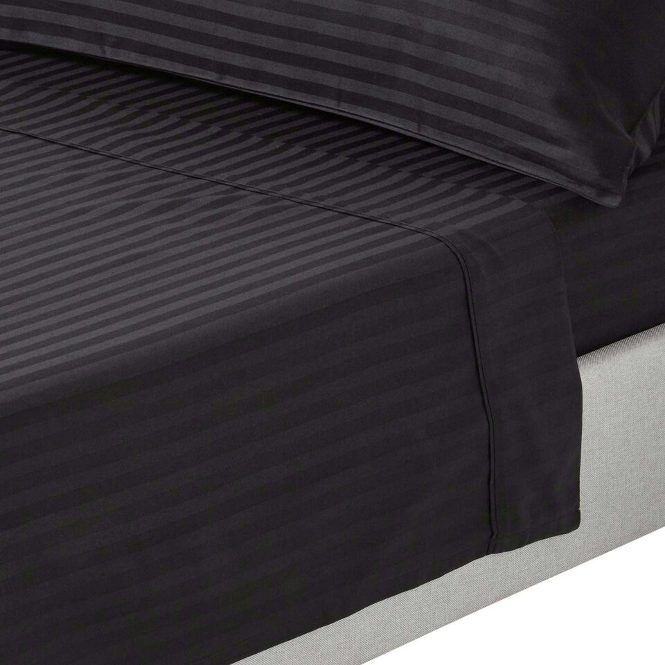 image 1 of Homescapes Black Egyptian Cotton Satin Stripe Flat Sheet 330 TC, Super King | Black | Super King
