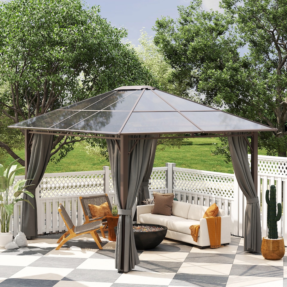 image 1 of Outsunny 3.6x3(m) Hardtop Gazebo Garden Pavilion w/ Polycarbonate Roof, Grey | Grey | Dark Grey | 1