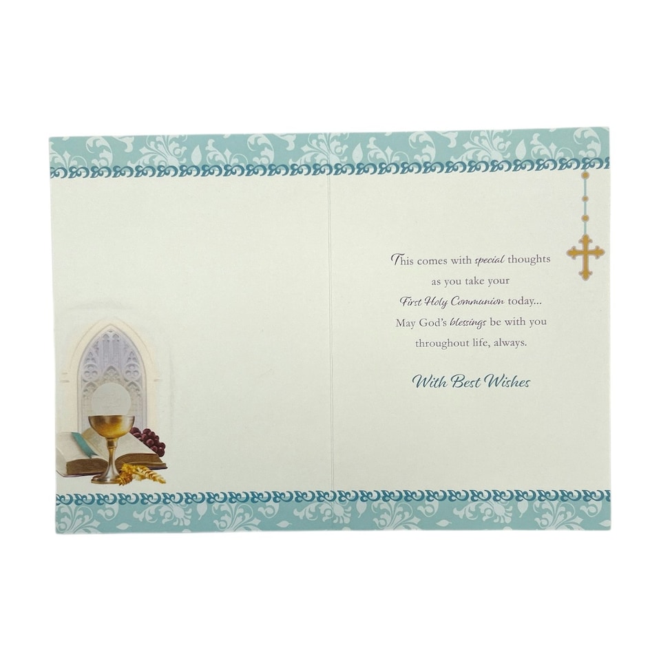 image 1 of For Boy First Holy Communion Chalice & Candle Cross Design Religious Card