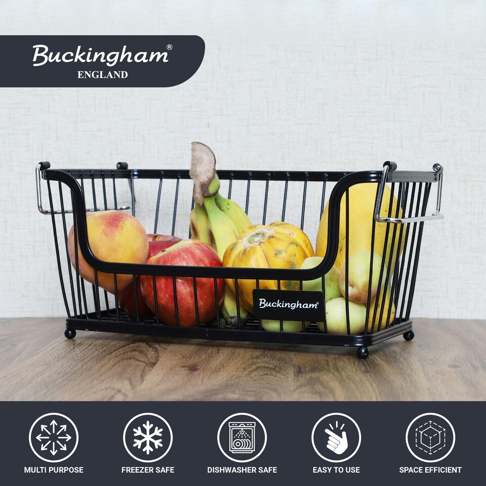 image 1 of Buckingham Multi-Purpose Stackable Storage Organising Basket 30.5 x 16 x 15 cm Black