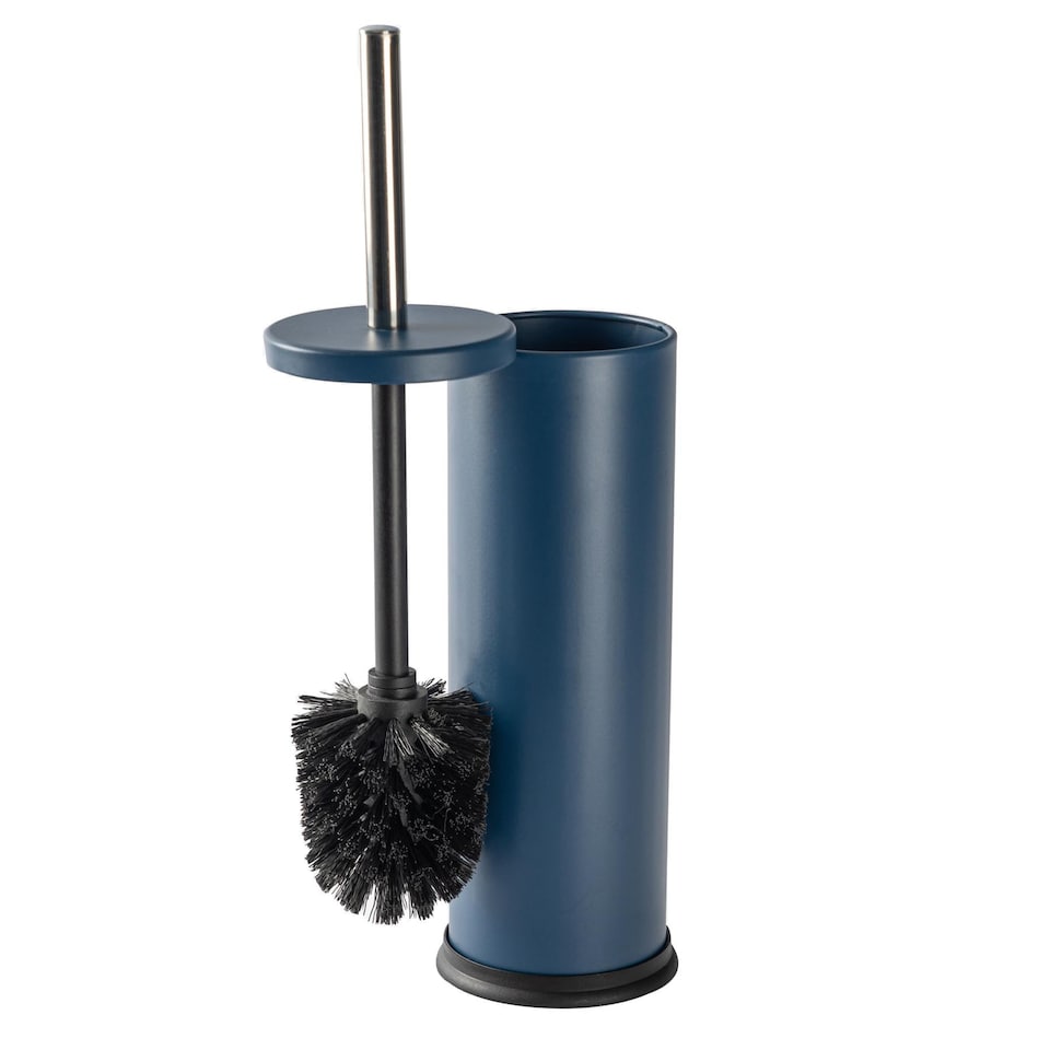 image 1 of Harbour Housewares Bathroom Bin & Toilet Brush Set - 3L - Matt Blue - Round Stainless Steel Slim Trashcan Rubbish Bin & Brush